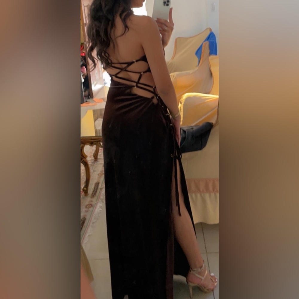 Costume made Open back lace up maxi dress.